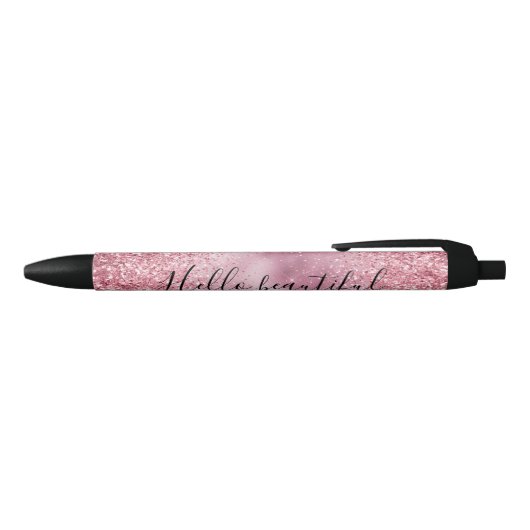 Girly Pink Glam Glitter sparkle Zwarte Inkt Pen (Bovenkant)