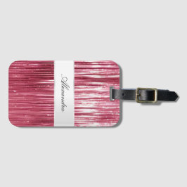 Girly Pink Glam Glitzy Tinsel Stripes Bagagelabel