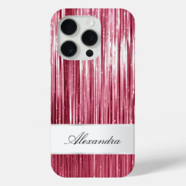 Girly Pink Glam Glitzy Tinsel Stripes iPhone 15 Pro Case