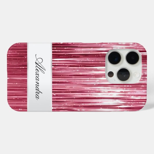 Girly Pink Glam Glitzy Tinsel Stripes Case-Mate iPhone Case (Achterkant (horizontaal))