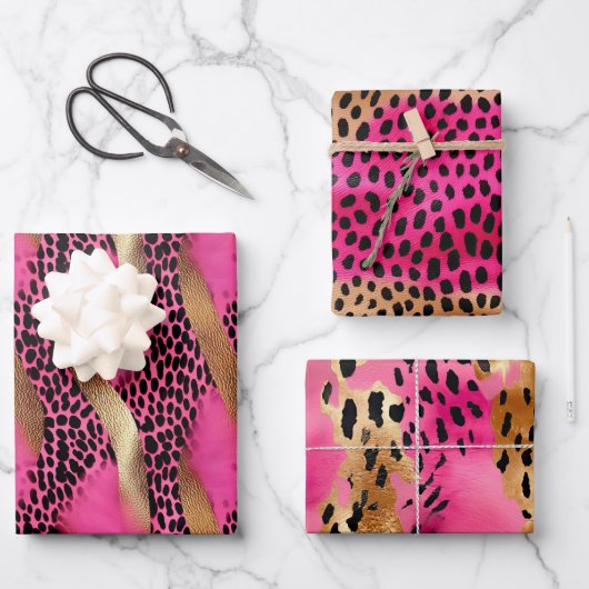 Girly Pink Glam Gold Leopard Animal Print Inpakpapier Vel (Voorkant)