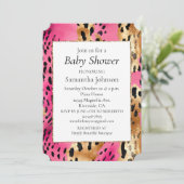 Girly Pink Glam Gold Leopard Baby shower Kaart (Staand voorkant)