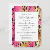 Girly Pink Glam Gold Leopard Baby shower Kaart (Voorkant)