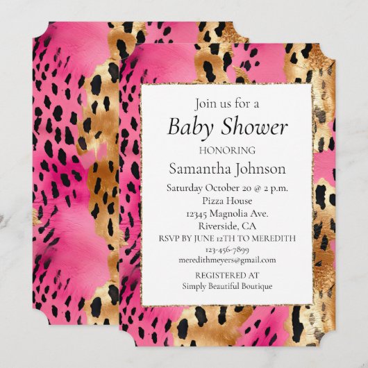 Girly Pink Glam Gold Leopard Baby shower Kaart (Voorkant / Achterkant)