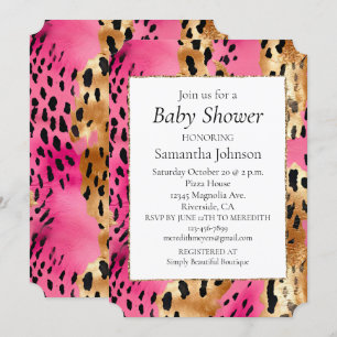 Girly Pink Glam Gold Leopard Baby shower Kaart