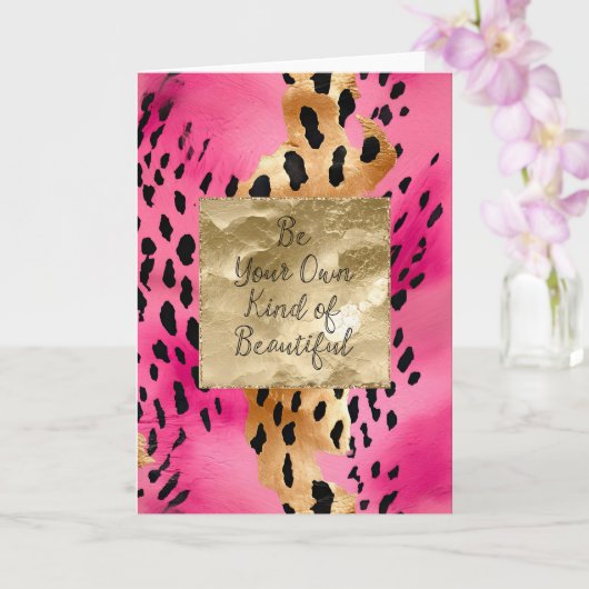 Girly Pink Glam Gold Luipaard Print abstract Kaart (Orchidee)