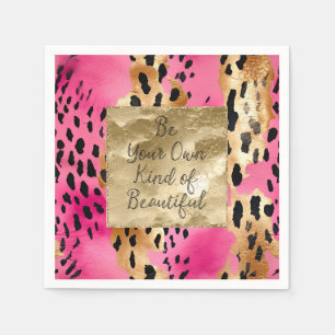 Girly Pink Glam Gold Luipaard Print abstract Servet