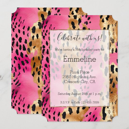 Girly Pink Glam Gold Luipaard Print Kaart (Voorkant / Achterkant)