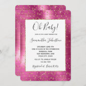 Girly Pink Glam Gold Sparkle Confetti Baby shower Kaart (Voorkant / Achterkant)
