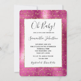 Girly Pink Glam Gold Sparkle Confetti Baby shower Kaart