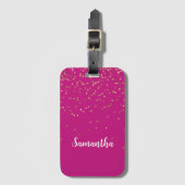 Girly Pink Glam Gold Sparkle Confetti gepersonalis Bagagelabel (Voorkant (verticaal))