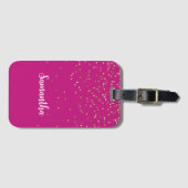 Girly Pink Glam Gold Sparkle Confetti gepersonalis Bagagelabel (Voorkant (horizontaal))