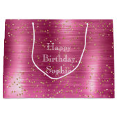 Girly Pink Glam Gold Sparkle Confetti Verjaardag Groot Cadeauzakje (Voorkant)