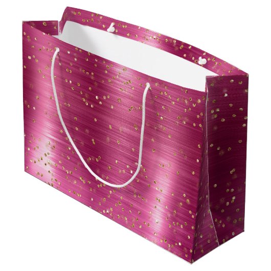 Girly Pink Glam Gold Sparkle Confetti Verjaardag Groot Cadeauzakje (Achterkant Gekanteld)