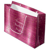 Girly Pink Glam Gold Sparkle Confetti Verjaardag Groot Cadeauzakje (Voorkant Gekanteld)