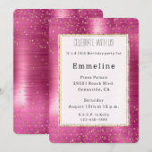 Girly Pink Glam Gold Sparkle Confetti Verjaardag Kaart (Voorkant / Achterkant)