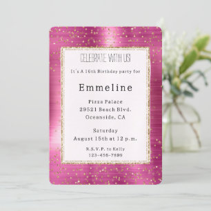 Girly Pink Glam Gold Sparkle Confetti Verjaardag Kaart