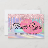 Girly Pink Glam Kiss Lips Faux Holographic Rainbow Bedankkaart (Voorkant)