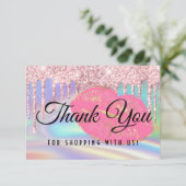 Girly Pink Glam Kiss Lips Faux Holographic Rainbow Bedankkaart (Staand voorkant)