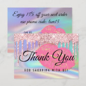 Girly Pink Glam Kiss Lips Faux Holographic Rainbow Bedankkaart (Voorkant / Achterkant)