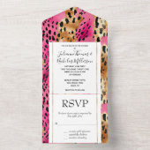 Girly Pink Glam Leopard Print All In One Uitnodiging (Binnen)