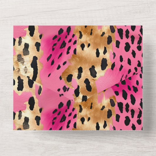 Girly Pink Glam Leopard Print All In One Uitnodiging (Achterkant)