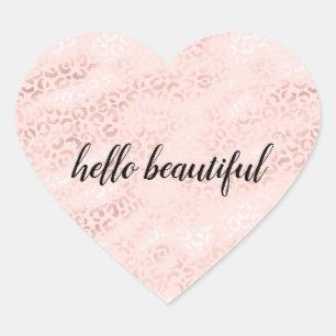 Girly Pink Glam Leopard Print Ombre Hart Sticker