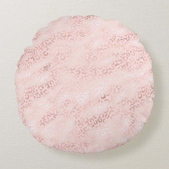 Girly Pink Glam Leopard Print Ombre Rond Kussen (Voorkant)