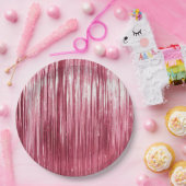 Girly Pink Glam Tinsel Stripes Papieren Bordje (Feest)