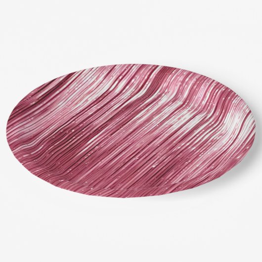 Girly Pink Glam Tinsel Stripes Papieren Bordje (Gekanteld)