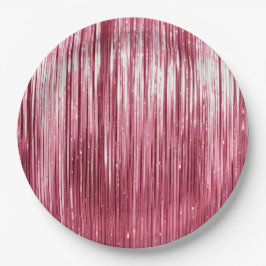 Girly Pink Glam Tinsel Stripes Papieren Bordje