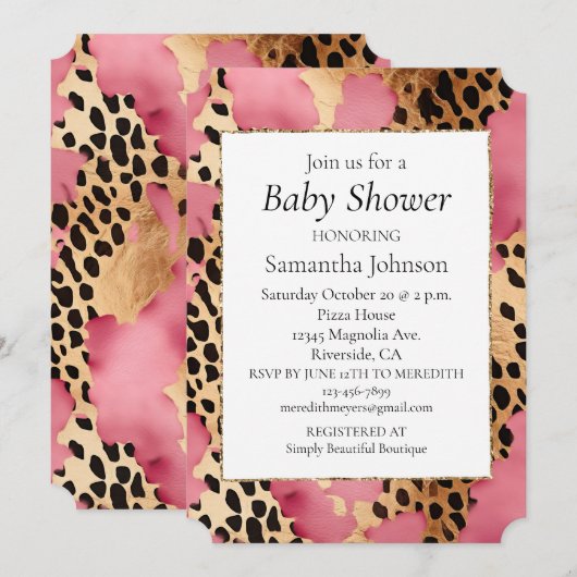 Girly Pink Glam Zwart Goud Luipaard Kaart (Voorkant / Achterkant)