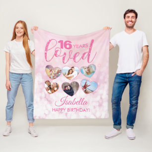 Girly Pink Glitter 16th Birthday Foto Collage Fleece Deken