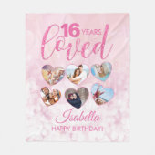 Girly Pink Glitter 16th Birthday Foto Collage Fleece Deken (Voorkant)