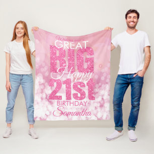Girly Pink Glitter 21e verjaardag Fleece Deken