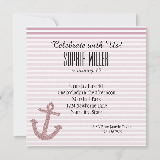 Girly Pink Glitter Anker Kaart (Achterkant)