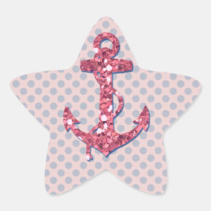 GIRLY PINK GLITTER ANKER STIPPEN PATTERN STER STICKER