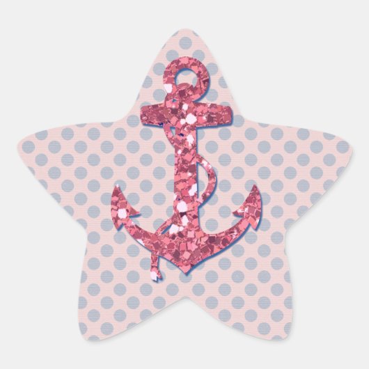 GIRLY PINK GLITTER ANKER STIPPEN PATTERN STER STICKER (Voorkant)