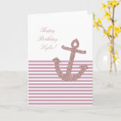 Girly Pink Glitter Anker Verjaardag Kaart (Gele Bloem)