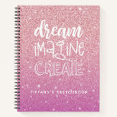 Girly Pink Glitter Artist Sketchbook met naam Notitieboek (Voorkant)