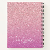 Girly Pink Glitter Artist Sketchbook met naam Notitieboek (Achterkant)