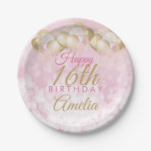 Girly Pink Glitter Balloons 16th Birthday Papieren Bordje (Voorkant)