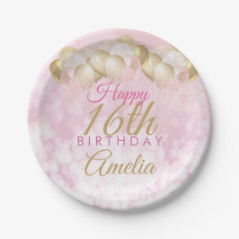 Girly Pink Glitter Balloons 16th Birthday Papieren Bordje