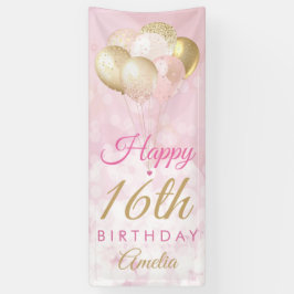 Girly Pink Glitter Balloons 16th Birthday Spandoek