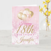 Girly Pink Glitter Balloons 18th Birthday Kaart (Gele Bloem)