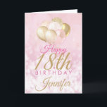Girly Pink Glitter Balloons 18th Birthday Kaart<br><div class="desc">Een prachtige wazige roze en glitter ballon met een gelukkige 18e verjaardagskaart. Dit vrouwelijke ontwerp is de perfecte manier om iemand een gelukkige 18e verjaardag (of om het even welke leeftijd!) toe te wensen personaliseer met onze eigen douanenaam en boodschap. Roze en goudkleurige typografie op een borreleffect-girale achtergrond.</div>