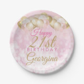 Girly Pink Glitter Balloons 21e verjaardag Papieren Bordje (Voorkant)