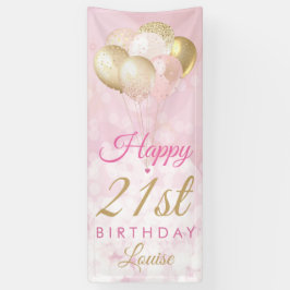 Girly Pink Glitter Balloons 21e verjaardag Spandoek