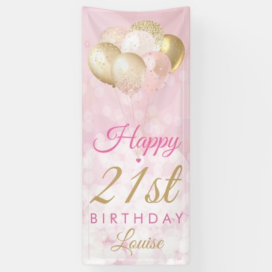 Girly Pink Glitter Balloons 21e verjaardag Spandoek (Verticaal)