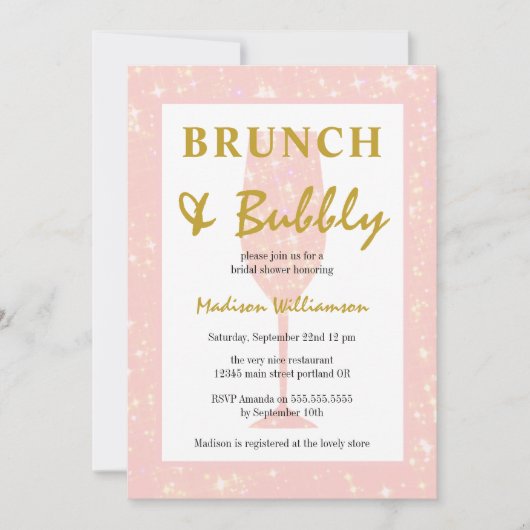Girly Pink Glitter Champagne Brunch en Bubble Kaart (Voorkant)